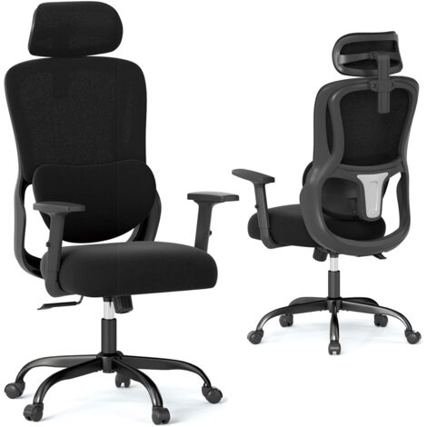 chaise bureau ergonomique tissu coton appuie-tête soutien lombaire réglable ordinateur pivotante travail accoudoirs roulettes confortable haute gran (1/5)