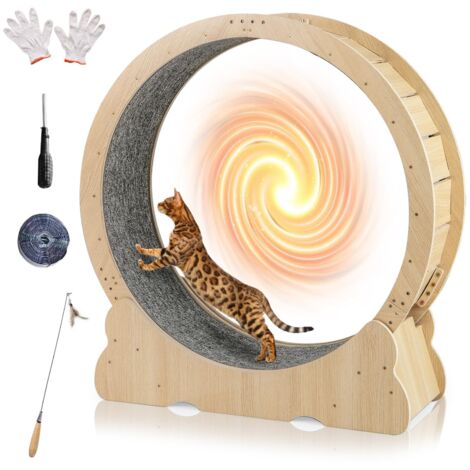 roue d'exercice pour chats d'intérieur tapis roulant pour chat avec mécanisme de verrouillage surface tapissée amovible entraînement en bois ultra s