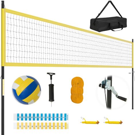 COSTWAY Filet De Volley Extérieur – Réglable En Hauteur (2,28-2,48 M) – Avec Ballon, Pompe, Sac, Limiteurs, Tableaux De Score
