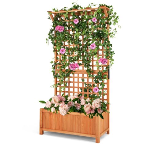 jardinière en bois d'extérieur avec treillis, lit de jardin surélevé avec treillis et jardinière, lit de jardin surélevé pour fleurs de plantes grim (1/5)