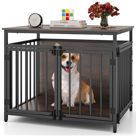 cage pour chien de style meuble résistante aux morsures pour intérieur bois avec trois portes grande décorative animaux table d’appoint robuste mais (1/5)