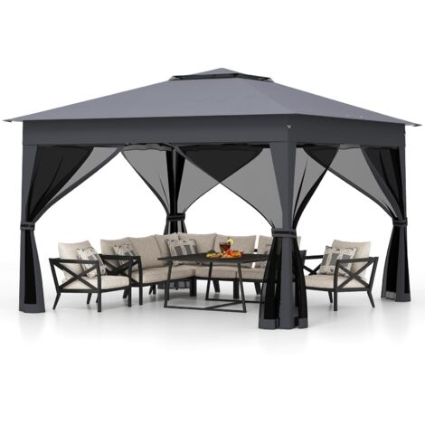 tonnelle à 2 niveaux avec toit ventilé, tonnelle souple en maille, pavillon pour de terrasse à double toit, pare-soleil étanche, tonnelle à ouvertur (1/5)