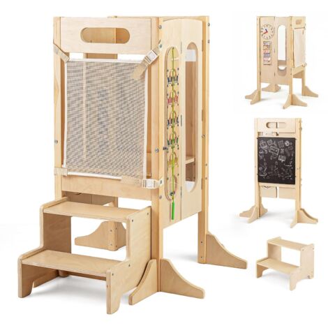 tour d'apprentissage tout-petit, tabouret de cuisine pour enfants, chaise haute en bois, chevalet réglable en hauteur, 3 niveaux, échelle pour enfan