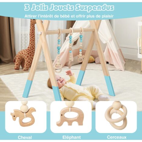 Portique D'Éveil Bébé Bois Pliable Avec Jouets De Dentition Vert 66x40x60cm 3 Mois 75293261