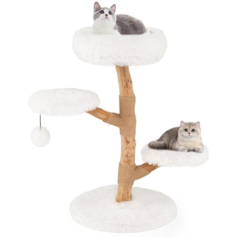arbre à chat, tour pour chat moderne en bois avec perchoir griffoirs en jute naturel, tour d'escalade en bois pour chat, mobilier d'intérieur pour a (1/5)