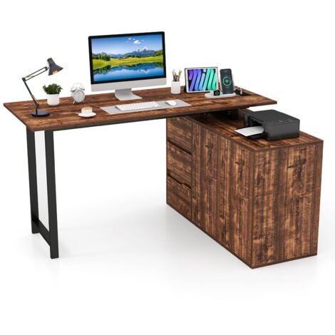 bureau en forme de L, bureau d'ordinateur en forme de L avec armoire à dossiers, station de charge, prise électrique, bureau d'ordinateur d'angle ré (1/5)