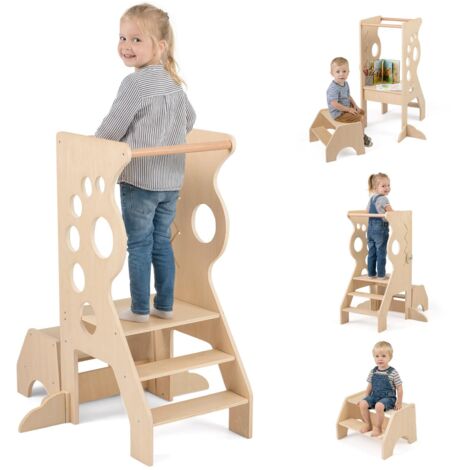 tour d'apprentissage tout-petit, tabouret de cuisine pour enfants, chaise haute en bois, chevalet réglable en hauteur, 3 niveaux, échelle pour enfan (1/5)