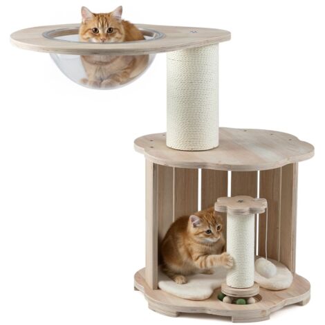 arbre à chat tour en bois griffoir jouet à bille tournante bois griffoir interactif piste meuble d'escalade adulte chaton solide robuste condo capsu (1/5)