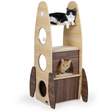 arbre à chat en bois tour à chat fusée mignon cadre d'escalade support pouces adultes intérieur chatons multi-niveaux condo pour chat mobilier pour