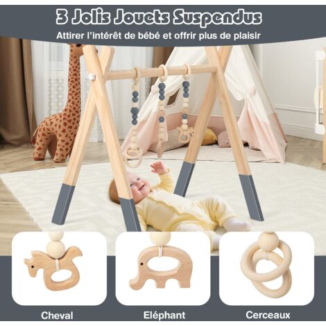 Costway Portique D'eveil, Arche De Jeux Pour Bébé En Bois Avec Jouets, Centre D'activité Pliable à Prix
