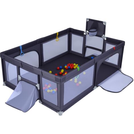 Costway – Parc bébé avec tapis – Aire de jeu 207 x 145 x 68 cm – 50 balles océaniques, panier de basket, 4 anneaux de traction – Tissu Oxford sans BPA
