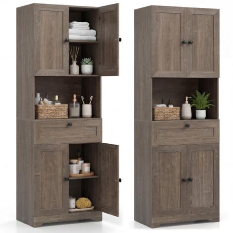 armoire de salle de bains haute tour à linge organisateur autoportant placard de cuisine buffet meuble en bois 4 portes tiroir étagère réglable comp