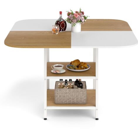 table à manger carrée bois plateau multicolore étagère rangement 2 niveaux large surface meuble accent moderne dîner bureau appartement intérieur sa (1/5)