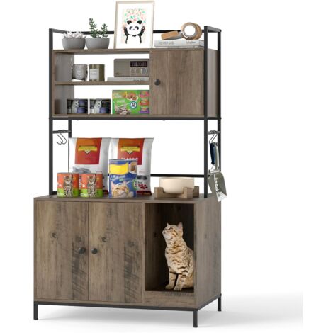 enceinte bac à litière meuble armoire cachée grand chats étagère robot maison chatte intérieure étagères arbre bois coin haute couverte cachette tap