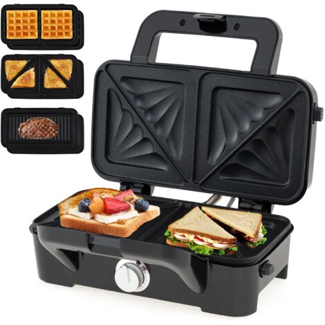 gaufrier 3 en 1 appareil croque monsieur électrique chauffage double face machine à sandwich presse à panini gaufrier multifonction voyants lumineux