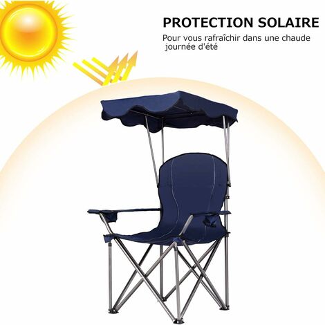 Bleu Chaise de Camping Résistante avec Porte-Gobelet et Sac de Transport Parc Jardin et Terrasse pour Plage COSTWAY Chaise Pliante dExtérieur avec Pare-Soleil