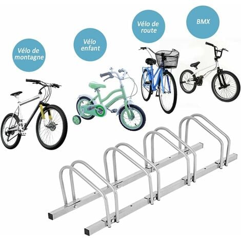 COSTWAY Râtelier 4 Vélos Porte-vélos Support de Plancher de Vélo Parking Résistant aux Intempéries Antirouille Cadre en Acier