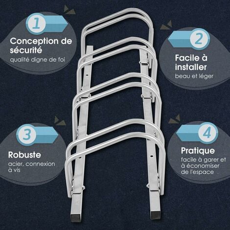 COSTWAY Râtelier 4 Vélos Porte-vélos Support de Plancher de Vélo Parking Résistant aux Intempéries Antirouille Cadre en Acier