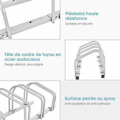COSTWAY Râtelier 4 Vélos Porte-vélos Support de Plancher de Vélo Parking Résistant aux Intempéries Antirouille Cadre en Acier