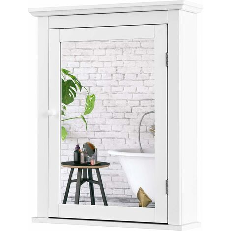 COSTWAY Armoire de toilettes Mural Salle de bains avec portes et miroirs Ajustable en 5 Positions 56 X 14,5 X 69 cm Blanc (1/5)