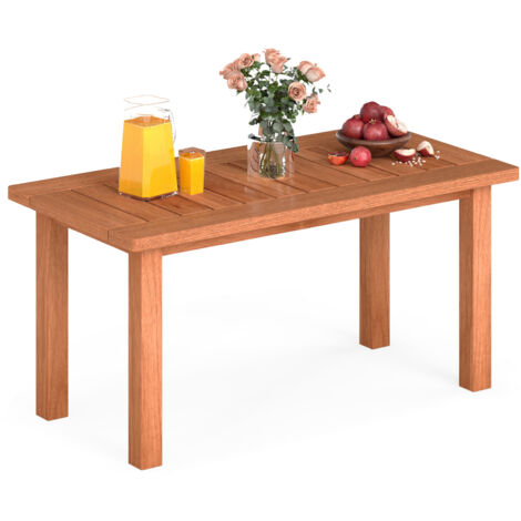 Table Basse en Bois Massif avec Plateau Spacieux à Lattes, Bout de Canapé Rectangulaire, 90 x 45,5 x 43,5 cm, Charge 50KG, pour Patio, Terrasse (1/5)