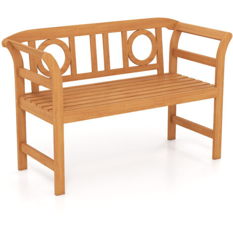 Banc d'Extérieur en Bois d'Acacia pour 2 Personnes avec Dossier et Accoudoirs, Capacité 360 KG, 118 x 50 x 78,5 cm, pour Porche, Arrière-cour(3) (1/5)