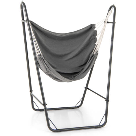 Fauteuil Suspendu en Forme de U, Chaise Suspendue Exterieur avec Tissu en Coton, Poche Latérale et Support en Métal Robuste, Charge 120KG (1/5)