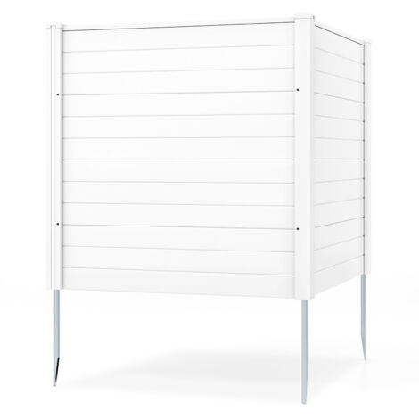 Clôtures de Jardin 123 x 123 cm avec Piquets de Sol, 2 Panneaux Brise Vue Extérieur pour Poubelle Climatiseur, pour Terrasse Jardin, Blanc (1/5)