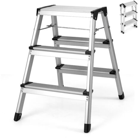 Escabeau à 3 Marches, Escabeau Pliant en Aluminium avec Larges Pédales et Patins Antidérapants, Échelle Légère et Portable Charge Maximale de 150 kg (1/5)