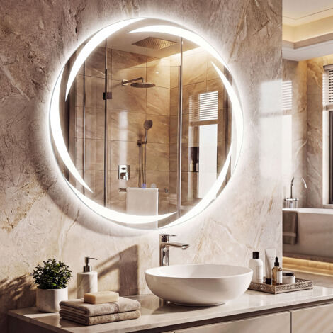 Miroir Salle de Bain avec Eclairage Ø 80 cm, Miroir Mural Rond Antibuée, 3 Couleurs de Lumière, Luminosité Réglable, Verre Trempé, Fonction Mémoire