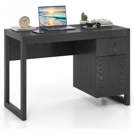Bureau avec Rangement 2 Tirors, 112,5 x 50 x 75 cm, Petit Bureau Noir Moderne pour Enfant , Gain de Place, pour Chambre, Petit Espace, Charge 95kg (1/5)