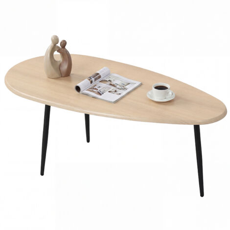 Table Basse Ovale avec Structure Métallique, Design Compact pour Canapé, Meuble d'Appoint 108 x 56 x 44 cm, Charge 45 KG, Naturel (1/5)