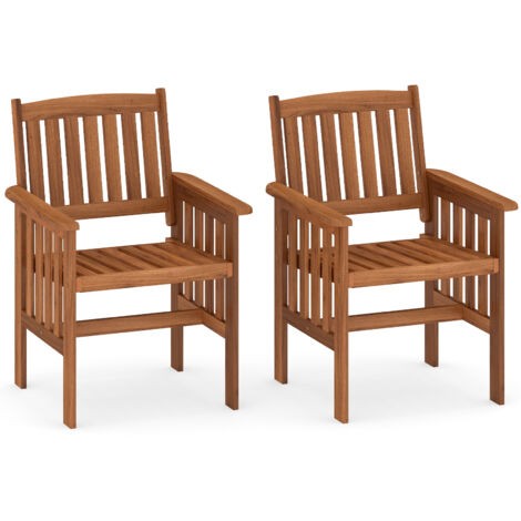 Lot de 2 Fauteuils de Jardin Extérieurs en Bois avec Dossier Inclinable, Assise à Lattes, Accoudoir Confortable,Charge 136KG pour Jardin, Balcon (1/5)