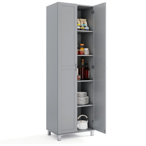 Buffet Haut à Double Porte, Armoire de Garde-Manger avec Étagère Réglable et Dispositif Anti-Basculement, 60 x 39 x 186,5 pour Cuisine, Salon, Gris (1/5)