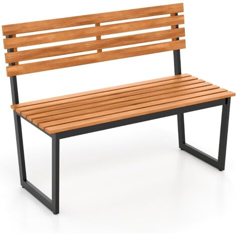 Banc Exterieur Jardin en Bois d'Acacia 2 Places avec Dossier, Cadre en Métal, Banquette Charge 360 kg, 118 x 59 x 86 cm (sans Accoudoirs) (1/5)