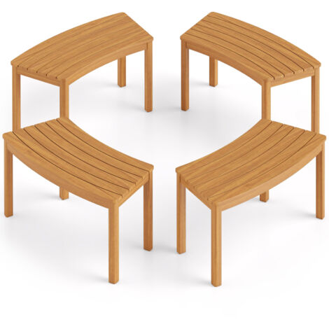 Lot de 4 Bancs d'Extérieur Incurvés en Bois d'Acacia, Banc de Jardin sans Dossier pour Foyer avec Capacité de Charge de 720 kg