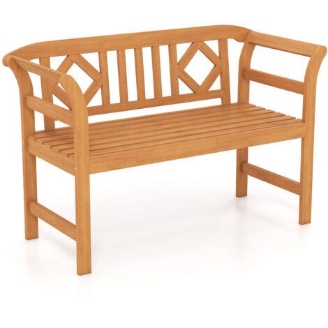 Banc d'Extérieur en Bois d'Acacia pour 2 Personnes avec Dossier et Accoudoirs, Capacité 360 KG, 118 x 50 x 78,5 cm, pour Porche, Arrière-cour(2) (1/5)