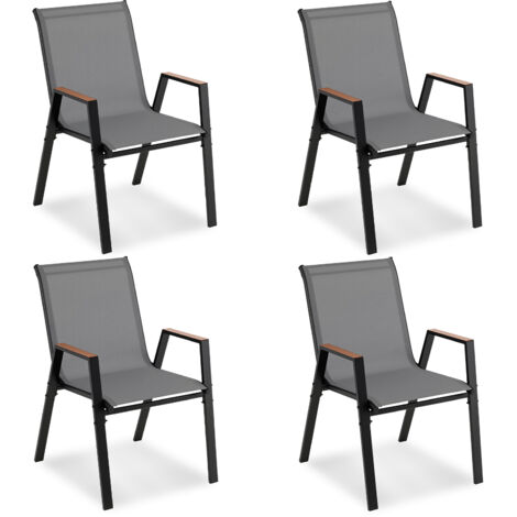 Lot de 4 Chaises de Jardin Extérieur, avec Dossier, Chaise Empilable, Accoudoirs, Cadre en Métal, Charge 180KG pour Terrasse, Patio, Cuisine (1/5)