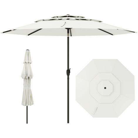 Parasol de Jardin Extérieur Ø 300 cm, Parasol Balcon à 3 Niveaux sans Pied, Inclinaison Réglable à Bouton-Poussoir, 8 Baleines, Blanc (1/5)