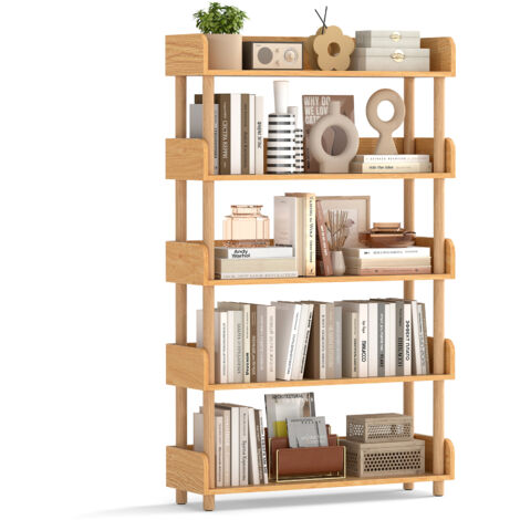 Etagere Rangement 5 Niveaux, Bibliotheque en Bois de Pin avec Étagères Ouvertes&3 Garde-Corps Surélevés, Charge 100 kg, 80x24x130,5 cm (1/5)