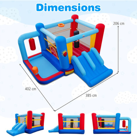 Château Gonflable Pingouin – 335 X 300 X 200 Cm – Toboggan, Trampoline, Boxe, Basket – 3 Enfants – 3-12 Ans – Tissu Oxford