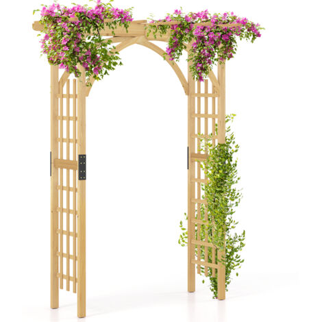 Arche de Jardin en Bois pour Plantes Grimpantes, Arceau à Rosiers en Treillis Extérieur 160x60x217CM, Support de Toile de Fond Élégant, Naturel