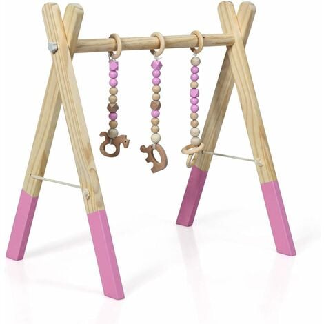 Costway Portique D Eveil En Bois Portique D Activites Pour Bebe Plus 3 Mois Avec 3pcs