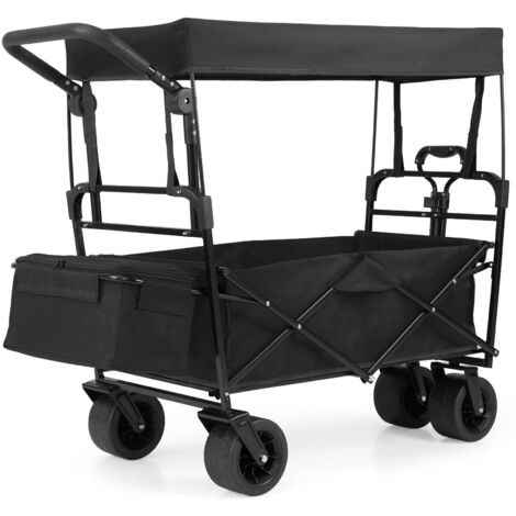 Chariot de Jardin Pliable avec Auvent Amovible, Chariot de Plage avec Poignées Réglables Sac de Rangement Détachable et Roues Tout-Terrain, Noir (1/5)