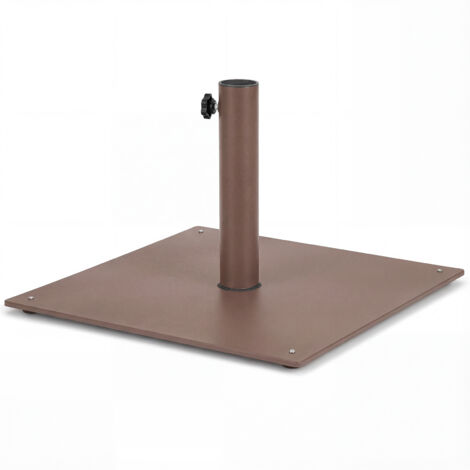 Pied de Parasol Lourd 16kg, Socle Parasol Extérieur Carré pour Parasolφ40/50mm avec 4 Repose-Pieds, Support Parasol en Métal, 50x50cm,Brun (1/5)