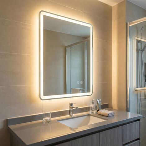 Miroir Salle de Bain avec Eclairage, Miroir Mural Rectangulaire Antibuée, Lumière et Luminosité Réglable, Fonction Mémoire, 70 x 50cm (1/5)