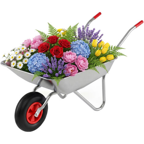 Chariot à une Roue, Brouette de Jardin Utilitaire avec 2 Poignées & Grand Pneu en Caoutchouc, Chariot Basculant en Métal, Charge 136 KG (1/5)