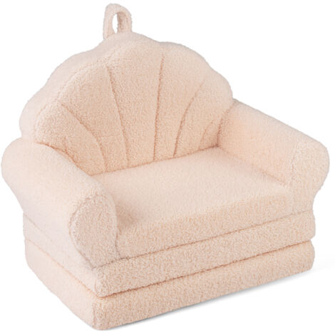 Canapé pour Enfants, Fauteuil Enfant Pliable Convertible 2-en-1 avec Motifs de Coquillages, Poignée Légère, Base Anti-Dérapante, Mini Canapé Doux en