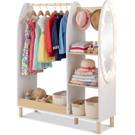 Rangement pour Déguisements d'Enfants avec Miroir et Lumières, Armoire Penderie Ouverte avec Étagères et Crochets pour Enfants, Organisateur, pour (1/5)