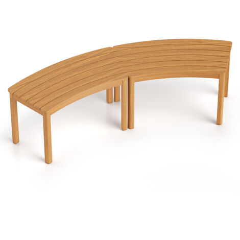 Lot de 2 Bancs d'Extérieur Incurvés en Bois d'Acacia, Banc de Jardin sans Dossier pour Foyer avec Capacité de Charge de 360 kg (1/5)